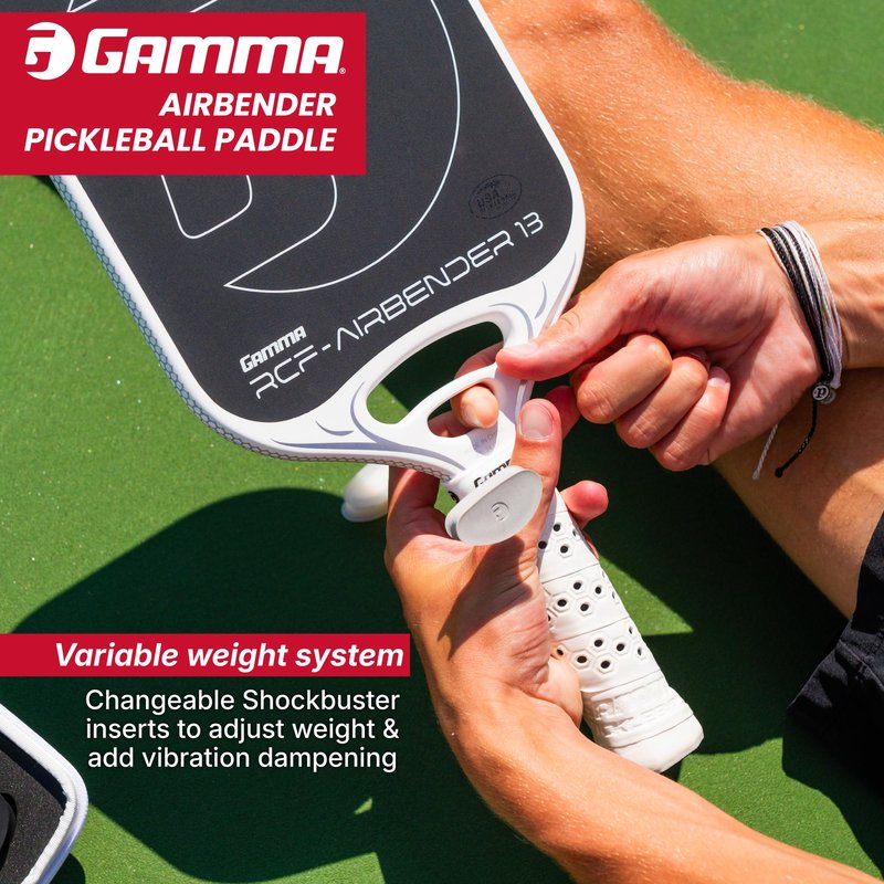 Gamma Airbender Carbon Fiber Pickleball Paddle with Customizable Handle Weight System and Aerodynamic Open Throat with Shock Absorbing Gel Insert 10 MM