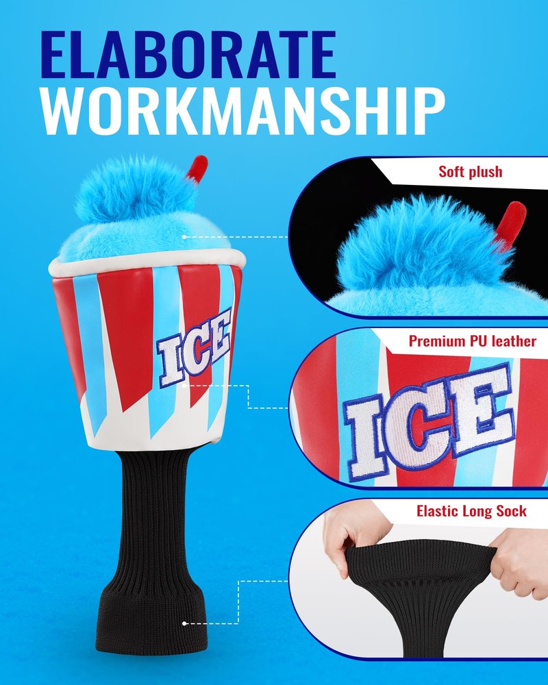 Big Teeth Golf Driver Cover ICE Slushie Cup, Driver Covers for Golf Clubs, Funny Frozen 460cc Head Covers, Funny Milk Shake Ice Cream Golf Club Covers,Blue and Red Color