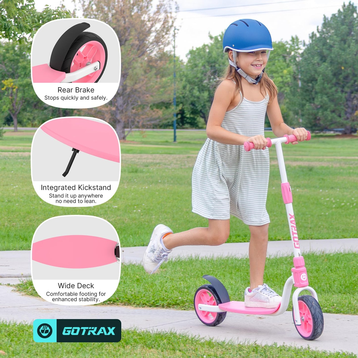 Gotrax KS8 Kick Scooter for Kids 5+, Large 8" Wheels and Height Adjustable Handlebar, Sturdy Wide Deck & Rear Brake, Detachable for Easy Storage, 2 Wheels Scooter for Kids, Teens, Child Safety, Pink