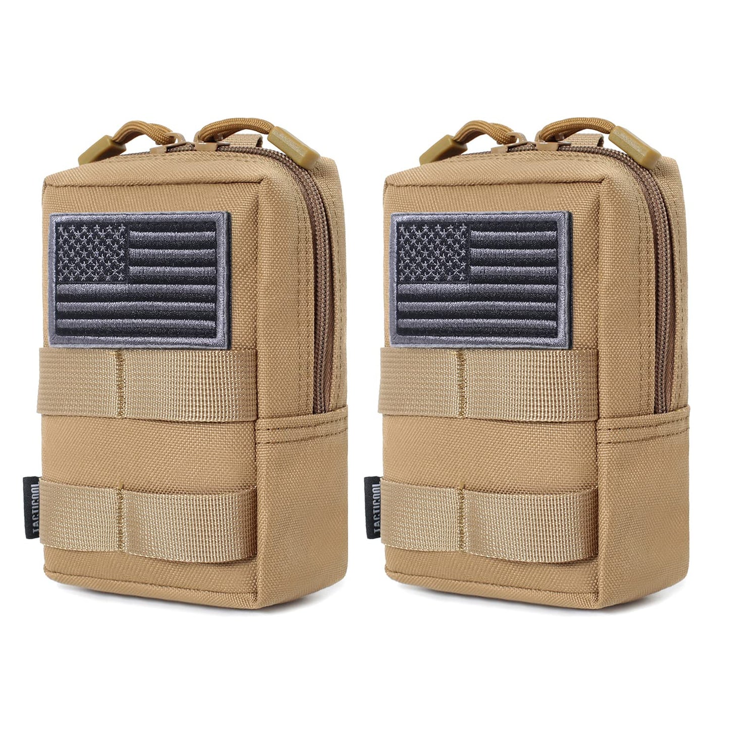 2 Pack Molle Pouches - Tactical Compact Water-Resistant EDC Pouch (Tan)