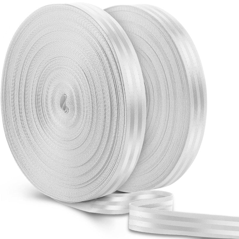 FineCheer 2 Rolls 98 Yards Nylon Strap 1 Inch Wide Heavy Duty Webbing Strap Roll Flat Webbing Strap for Indoor Outdoor Gear Climbing DIY Crafting Furniture Repairing(White)