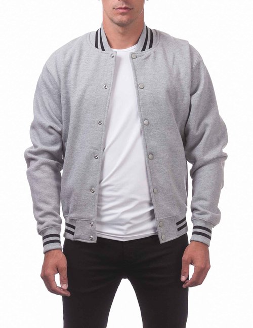 Pro Club Men's Varsity Fleece Baseball Jacket, Heather Gray/Heather Gray, 5X-Large