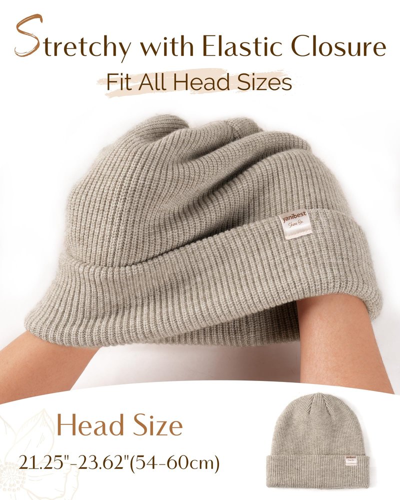 YANIBEST Beanie Hat for Women Men Satin Lined Beanie Hats Winter Hat Womens Cuffed Beanies Knit Skull Cap Warm Ski Hat Unisex Khaki