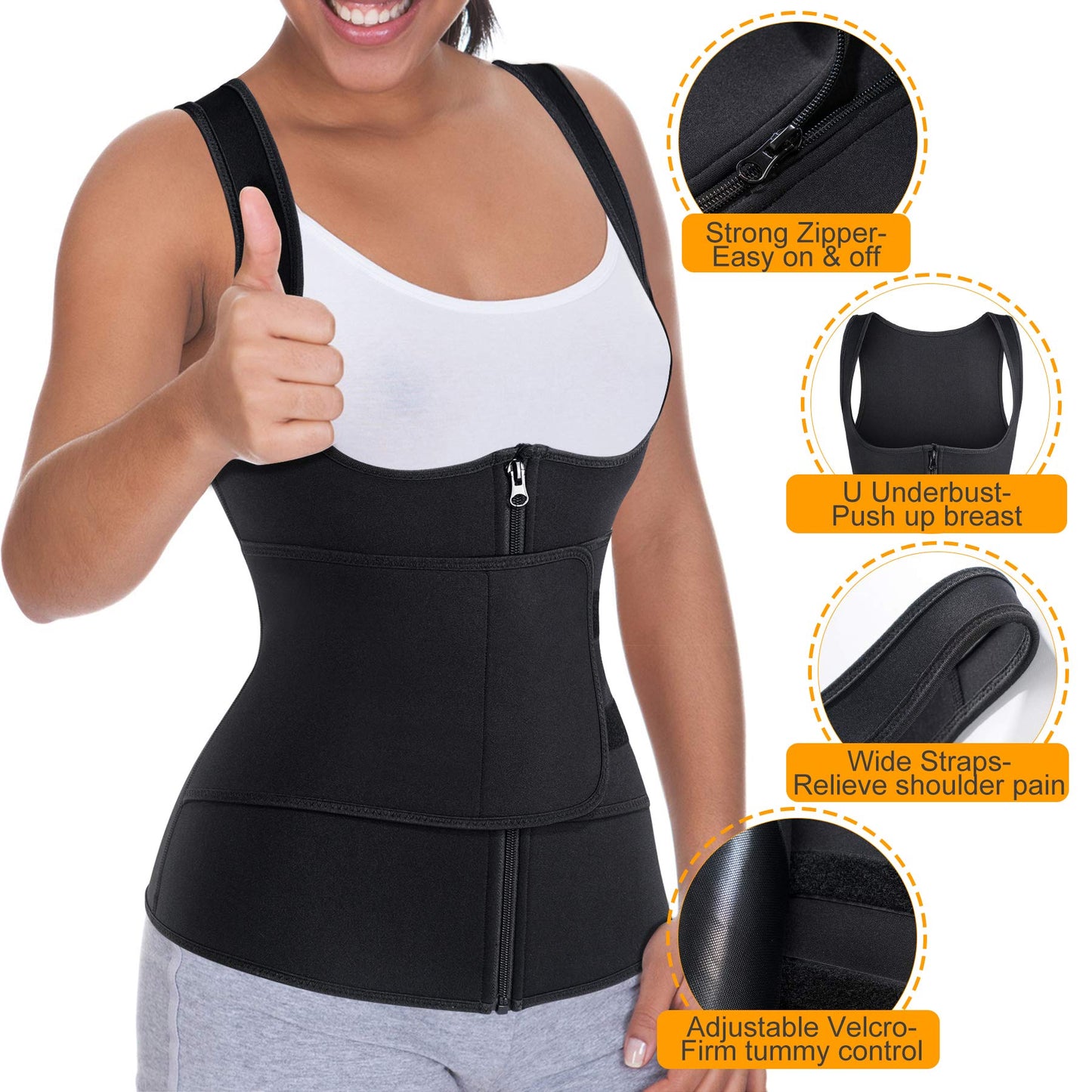 GAODI Women Waist Trainer Vest Slim Corset Neoprene Sauna Tank Top Zipper Workout Body Shaper Shirt (3XL, Black Sauna Vest)
