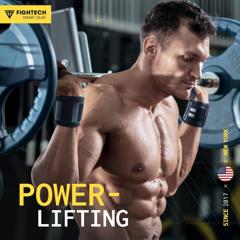 FIGHTECH Wrist Wraps for Weightlifting - 18-Inch Professional Grade for Powerlifting & Strength Training | Black