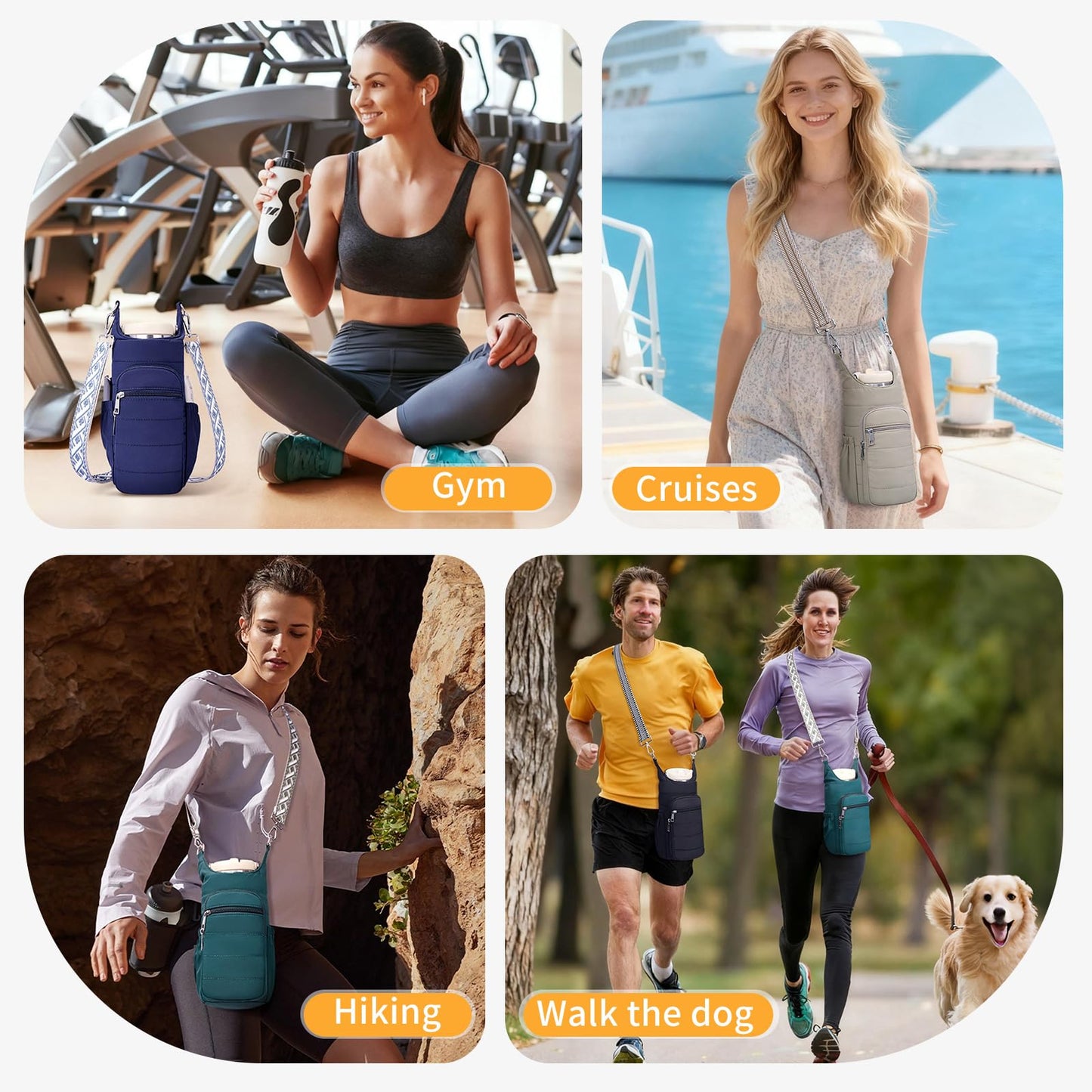 Lexiyat Water Bottle Bag 40 oz Crossbody Bag Insulated Carrier Purse Holder for Walking Hiking with Adjustable Strap Khaki