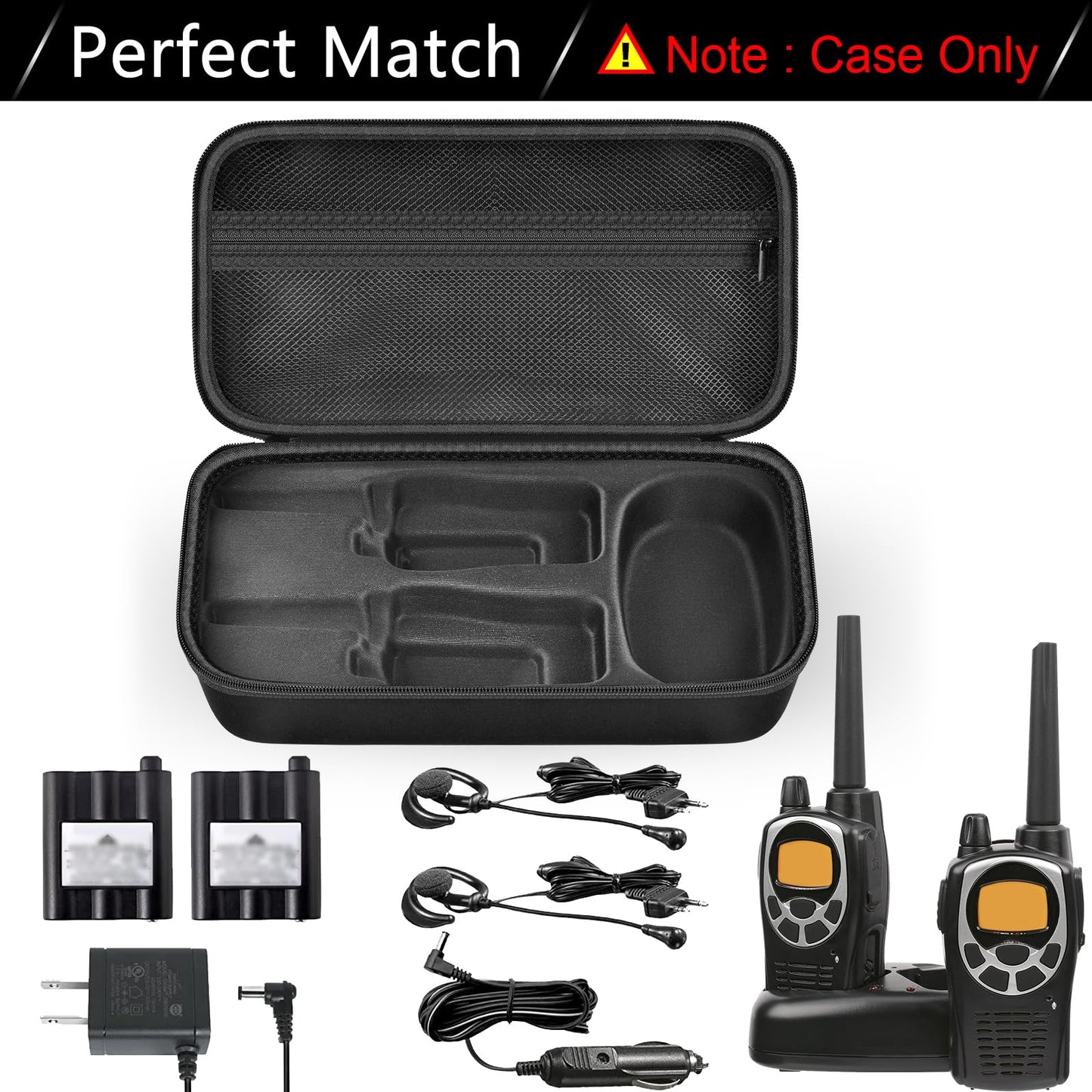 ANKHOH Walkie Talkie Case Holder for 50 Channel GMRS Two-Way Radio, Long Range Handheld Mobile Radios Hard Storage Carrying Box for Rechargeable Batteries, Charger and Headset, Black (Bag Only)