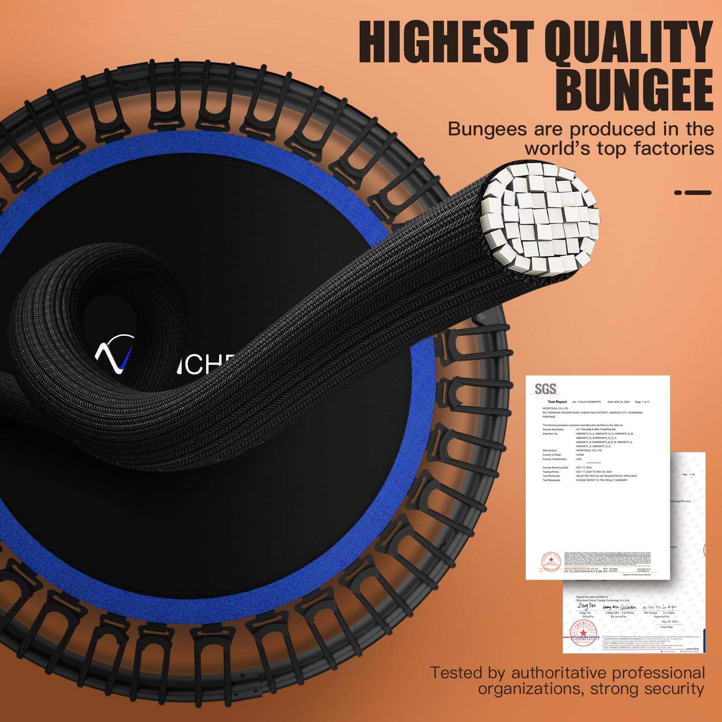 ANCHEER 48" Foldable Rebounder Trampoline for Adults/Kids with Resistance Bands and Bungees, Indoor & Outdoor Mini Trampoline with Bar and Safety Padding - Max Load 450lbs (Blue)
