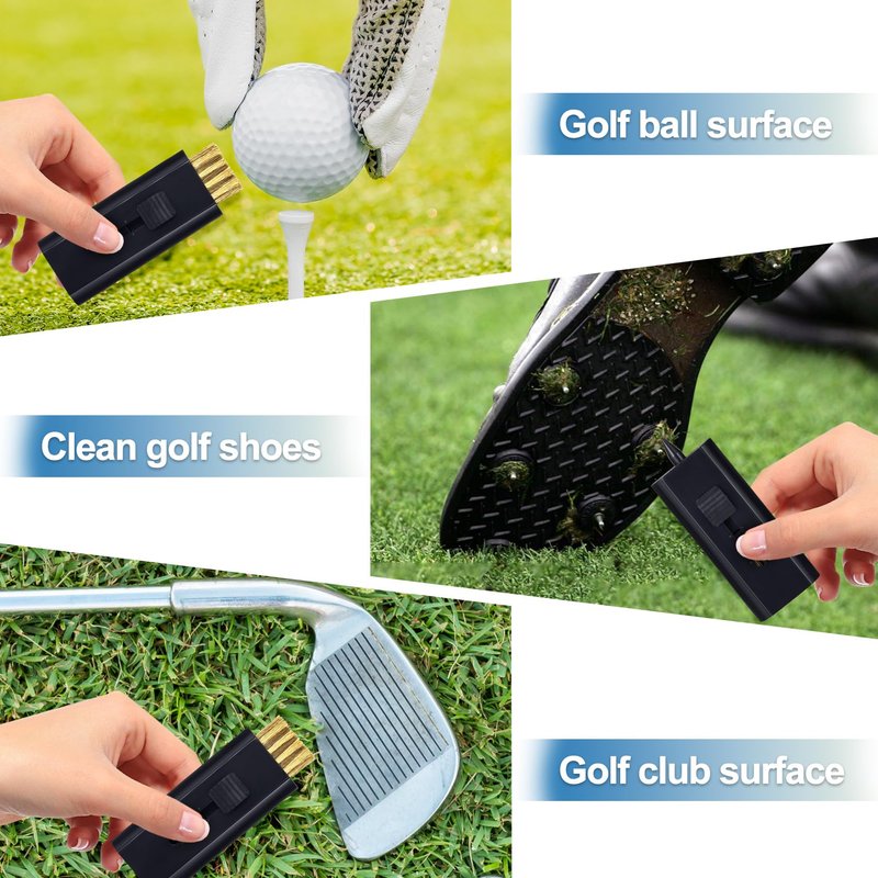 CustomyLife 4 Pack Retractable Golf Club Cleaner Brushes, Portable Pocket Golf Club Brush Groove Cleaner Double-Sided Cleaning Tool Black Accessories
