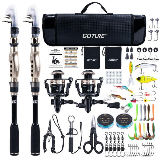 Goture Fishing Rod and Reel Combo - 7FT Carbon Fiber Telescopic Fishing Pole - Spinning Reel 9+1 Shielded Bearings Stainless Steel BB - B