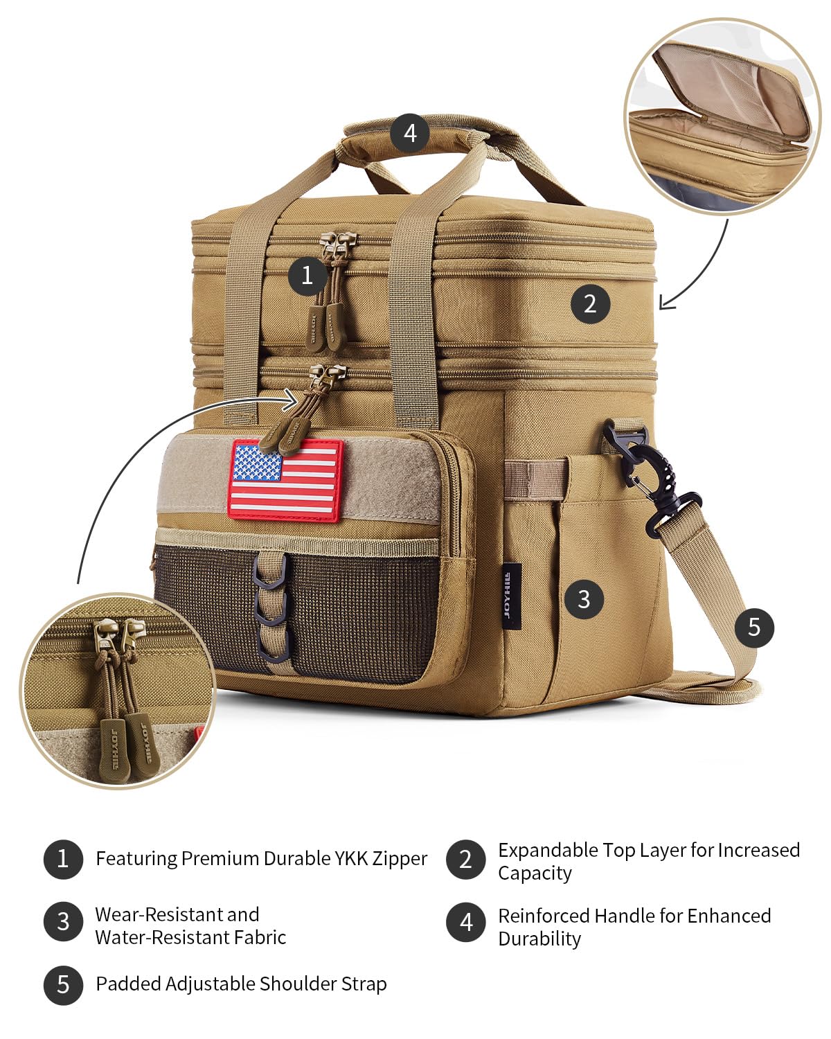 JOYHILL Lunch Box for Men 18L Large Expandable Double Deck Lunch Bag 24 Can