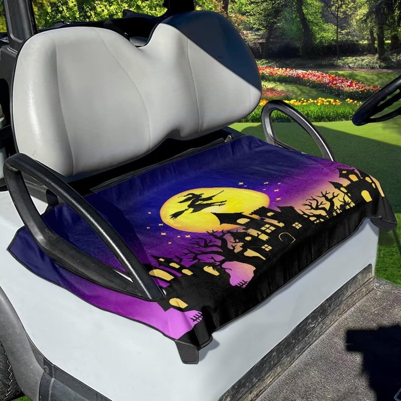Whosucclay Halloween Witch Golf Cart Seat Cover, Polyester, Universal Fit, Golf Cart Accessories, Seat Cover, 50" x 30.9", Halloween Witch Design