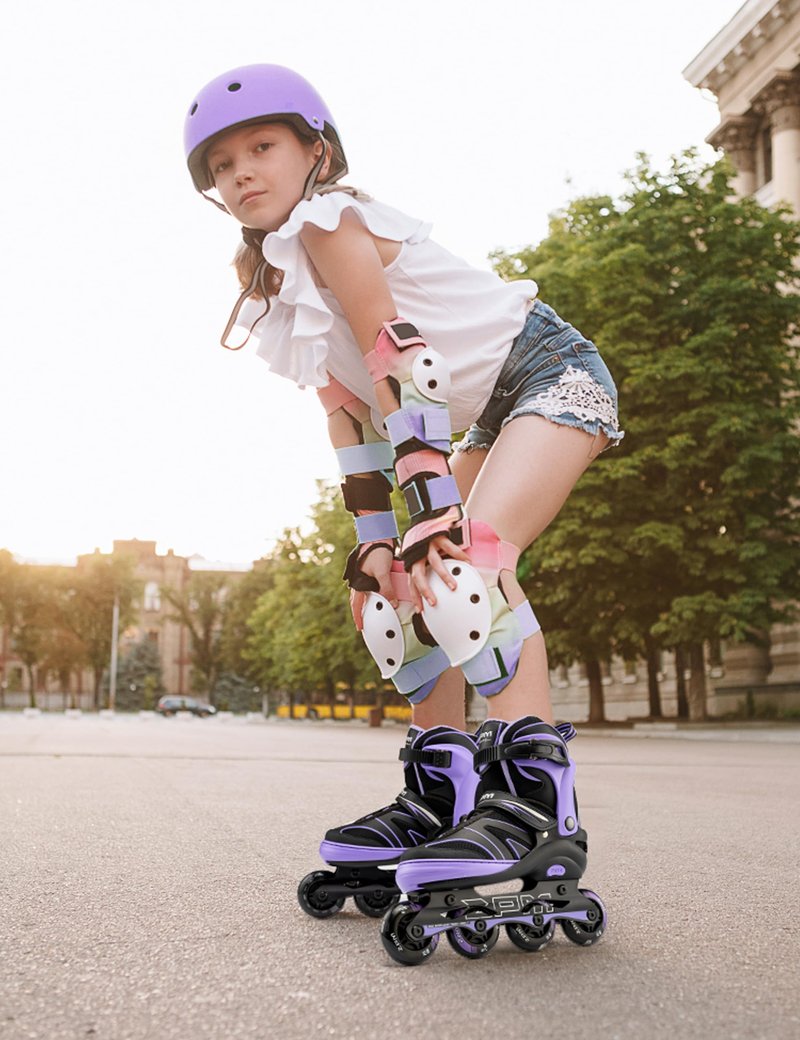 2PM SPORTS Kids Adjustable Inline Skates Ages 4-12, Youth Inlie Skates for Girls Boys 5-8 8-12 with Full Light Up Wheels, Beginner Women Men Adult Skates - Purple Large