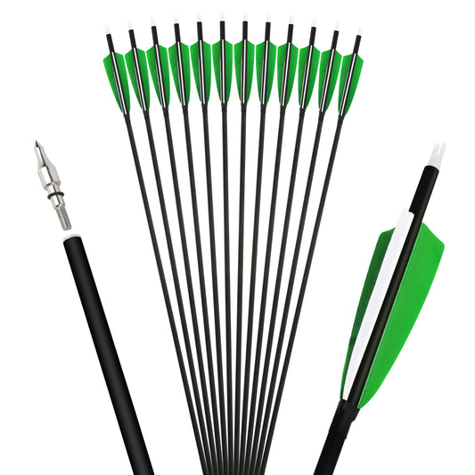 ZSHJGJR 30 Inch Archery Carbon Arrows Hunting Arrows with 4” Turkey Feather Target Practice Arrows Spine 500 for Compound & Recurve &Traditional Bow 6/12pcs (6 x Dark Green Arrows)