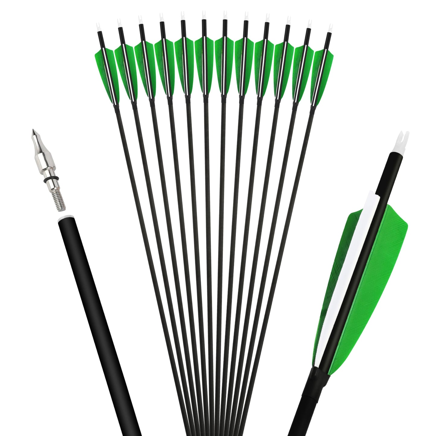 ZSHJGJR 30 Inch Archery Carbon Arrows Hunting Arrows with 4” Turkey Feather Target Practice Arrows Spine 500 for Compound & Recurve &Traditional Bow 6/12pcs (12 x Dark Green Arrows)