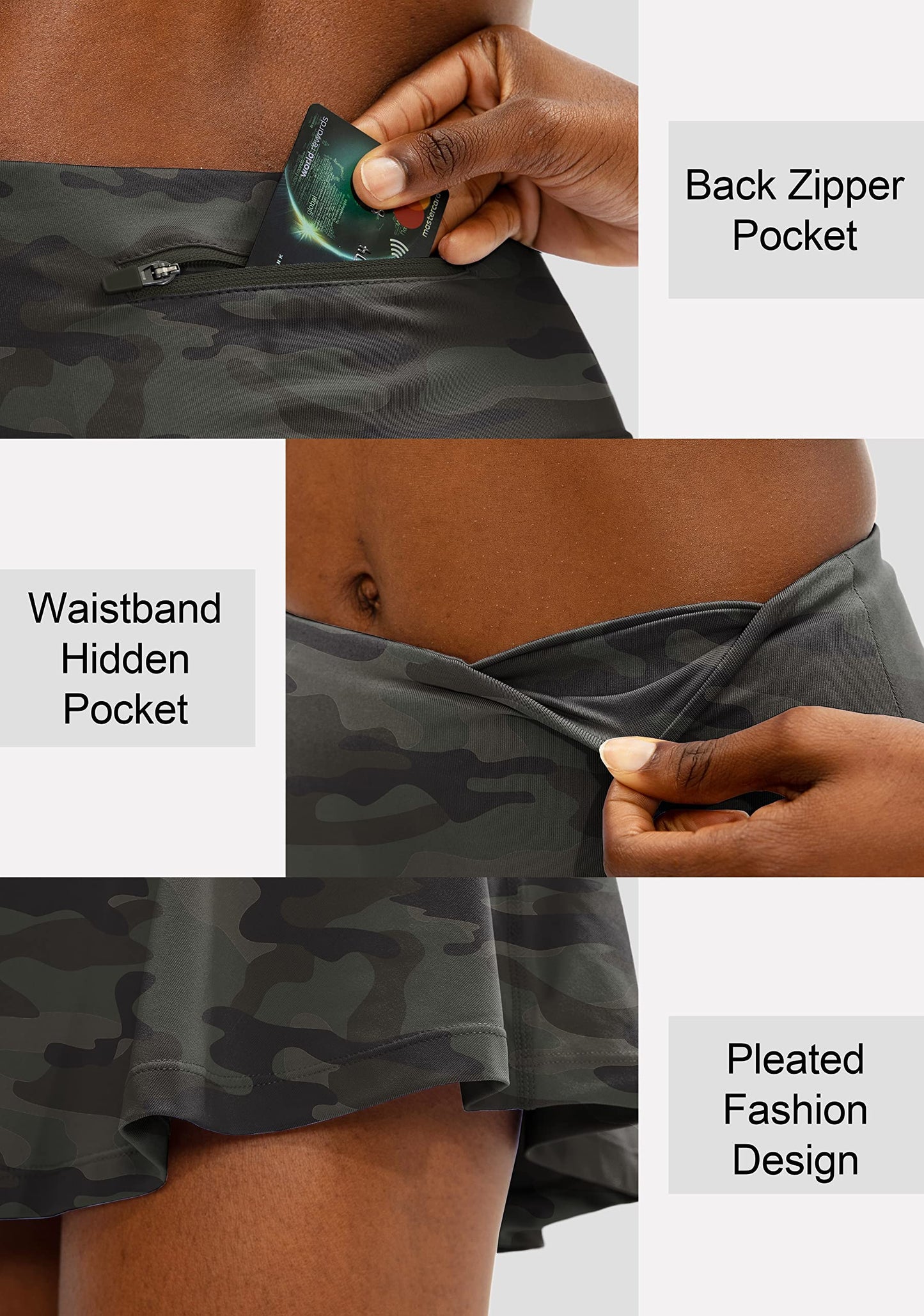 SANTINY Pleated Tennis Skirt for Women with 4 Pockets Women's High Waisted Athletic Golf Skorts Skirts for Running Casual (Green Camo_S)