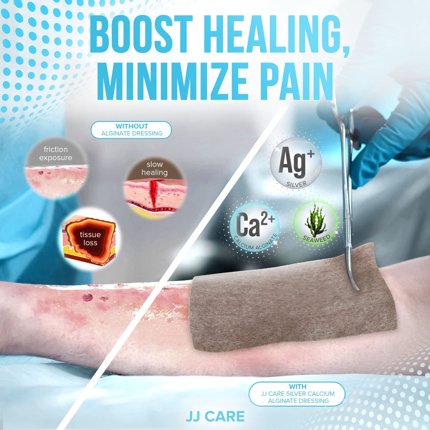 JJ CARE Silver Calcium Alginate Wound Dressing (Pack of 10) 4x5, Silver Alginate Wound Dressing Individually Packed, Highly Absorbent Non-Adherent Bandages for Wound Care