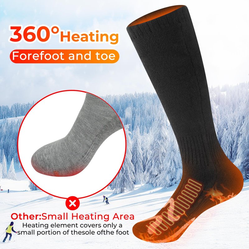 Heated Socks for Men Women - CYFJKG 2 * 5000mAh Rechargeable Battery Electric Socks with 4 Adjustable Heat Settings, Heated Hunting Sock Winter Heated Ski Sock for Cycling/Camping/Fishing/Hiking