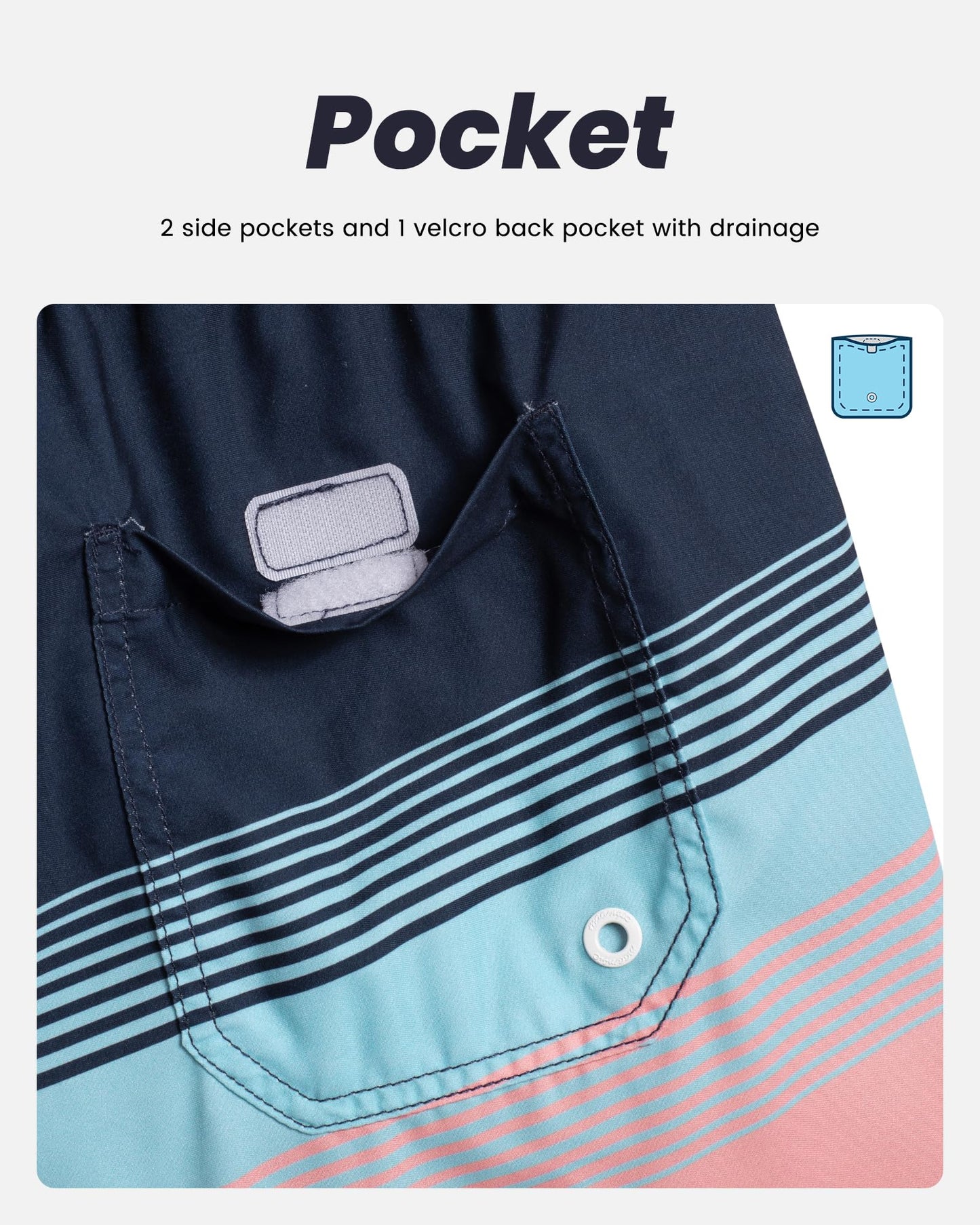 maamgic Mens Swim Trunks Quick Dry Swim Shorts with Mesh Lining Funny Swimwear Bathing Suits 7inch Blue Pink Striped Horizontal Small