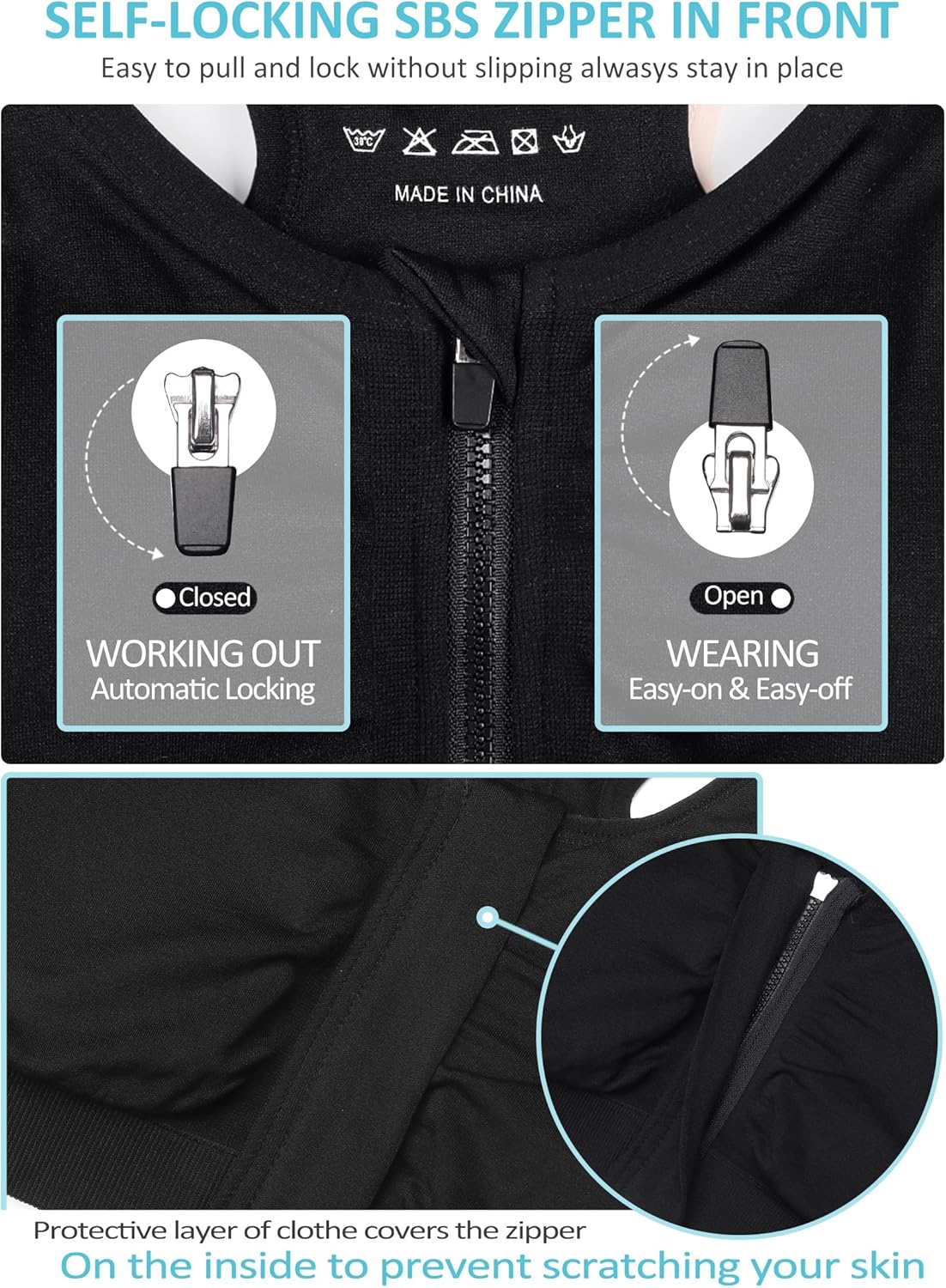 Women's Zip Front Sports Bra - Wireless Post-Surgery Activewear | Comfortable Yoga Bra