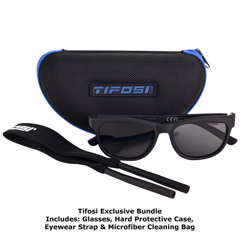Tifosi Optics Swank Sunglasses Bundle with Case and Eyewear Straps (Blackout/Smoke)