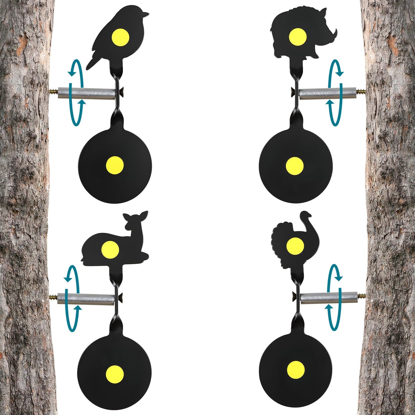 4-Pack Spinner Shooting Targets Auto Reset Steel Resetting Gun Target Heavy Metal Steel Spinning Target for Shooting (Animals - Group 1)