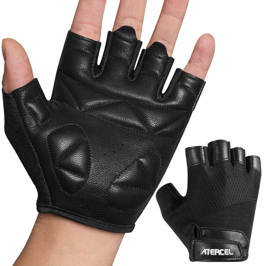 ATERCEL Premium Leather Workout Gloves Men and Women, Suitable for Weightlifting, Gym, Cycling (Black, X-Large)