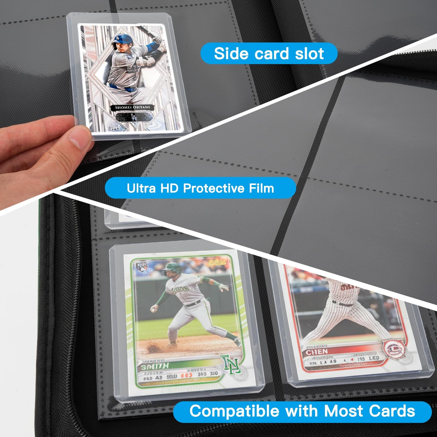 Toploader Binder,9 Pocket with 324 Card Slots for 3" x 4" Rigid Cards,PU Card Album for Trading Cards & Sports Cards(Black)