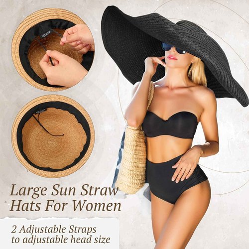 Handepo 6 Pcs Oversized Beach Straw Hat for Women Fashion Large Wide Visor Hat Foldable Beach Hats for Women Floppy Sun Hat Handmade Summer Beach Cap, 27.55 Inch Multicoloured