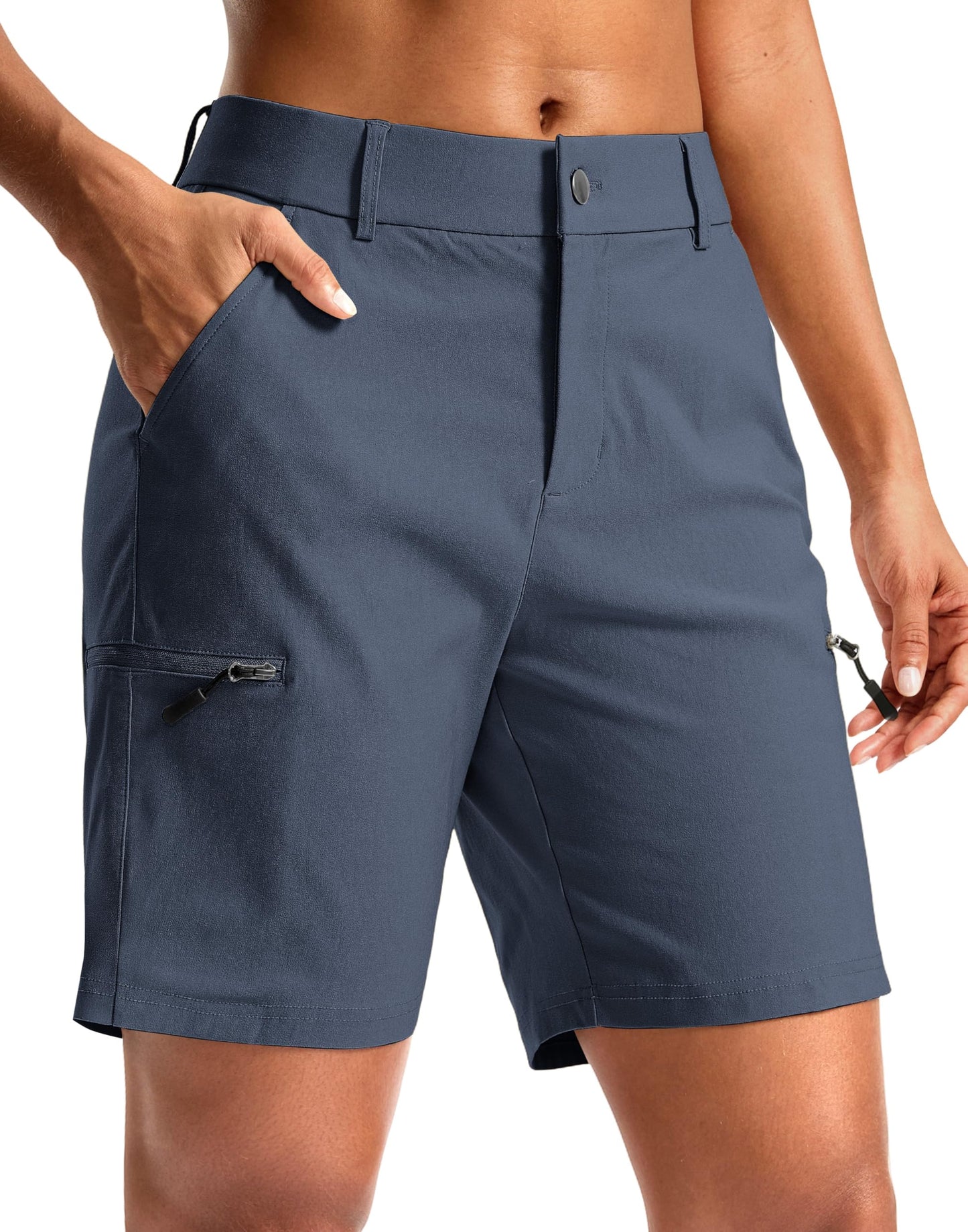 G Gradual Women's 7" Hiking Cargo Shorts Quick Dry Lightweight Golf Outdoor Work Summer Travel Shorts with Pockets(Dusty Blue,L)