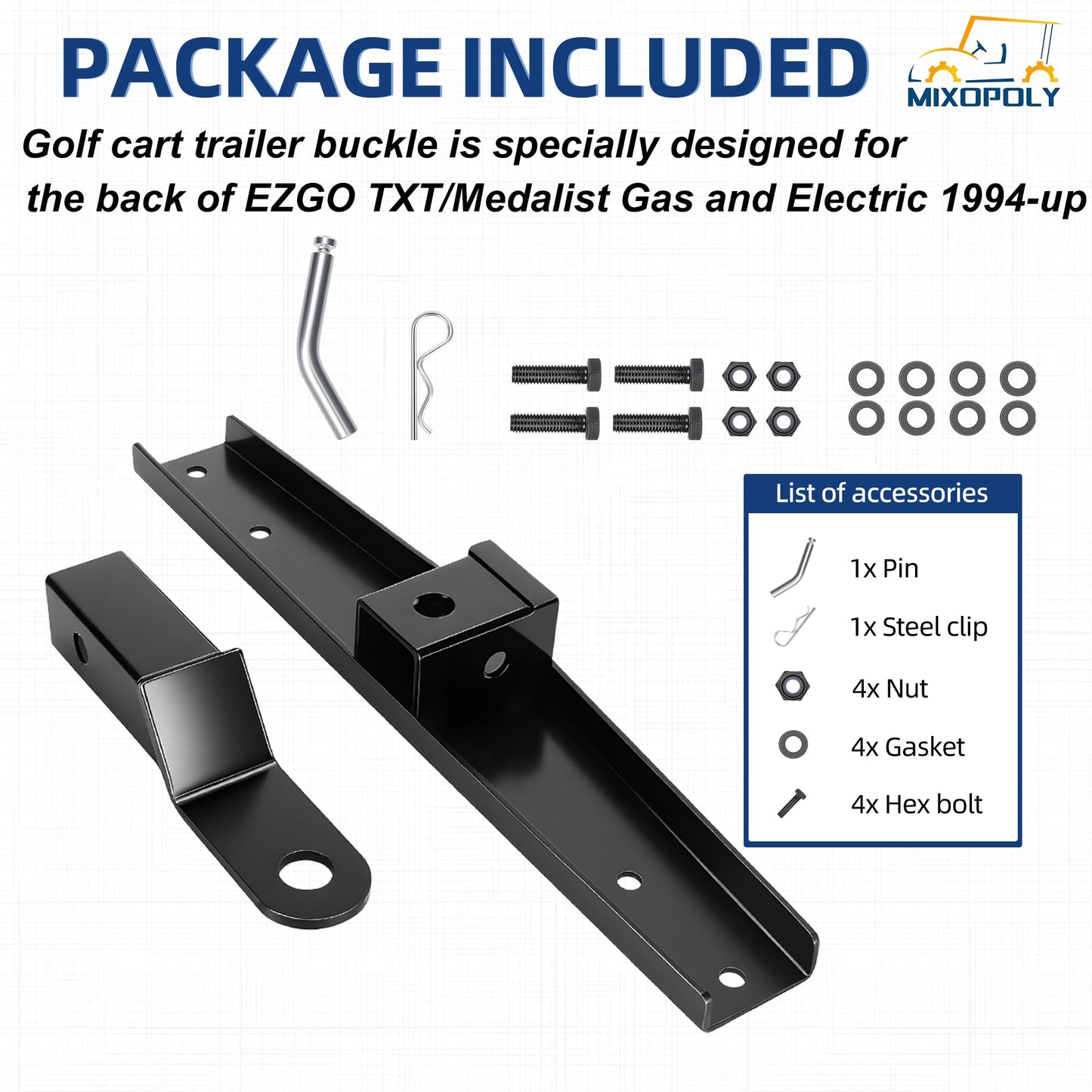MIXOPOLY Golf Cart Trailer Hitch for EZGO TXT/Medalist Gas and Electric 1994-up, Heavy Duty Rear Bumper Trailer with Receiver, No Drilling Required