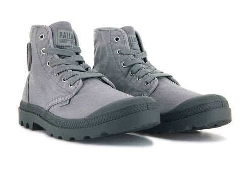 Palladium Men's Pampa Hi Boot, Vegan Canvas Lace Up Boot, Gray Flannel, 7 M