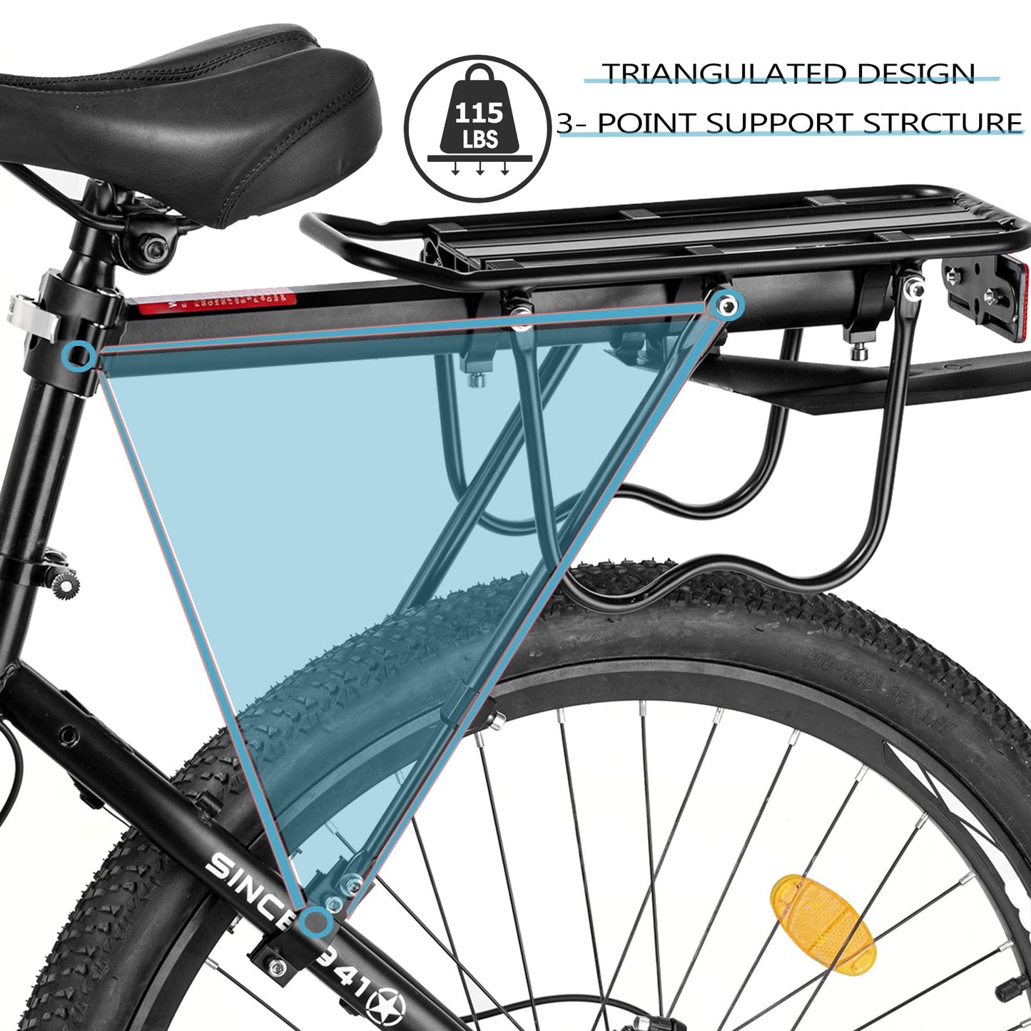 YONTUO Rear Bike Rack,115 LB Capacity Solid Bearings Bike Cargo Rack w/Fender & Large Size Reflective,Quick Release Mountain Road Bicycle Rear Racks,Universal Bike Luggage Touring Carrier Rack