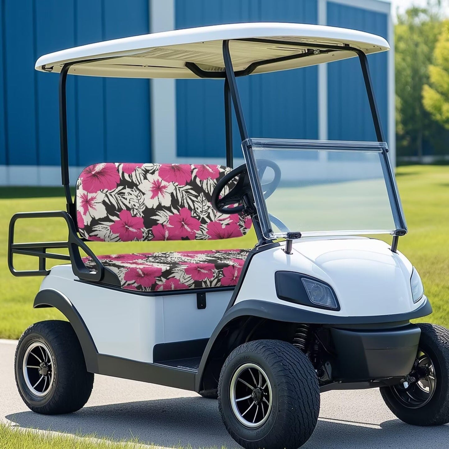 FUIALDOLG Golf Cart Seat Cushions Cover Pink Hibiscus Flower Anti-Scratch Golf Cart Seat Cover + Backrest Cover Cool in Summer and Warm in Winter for EZGO TXT RXV & Club Car