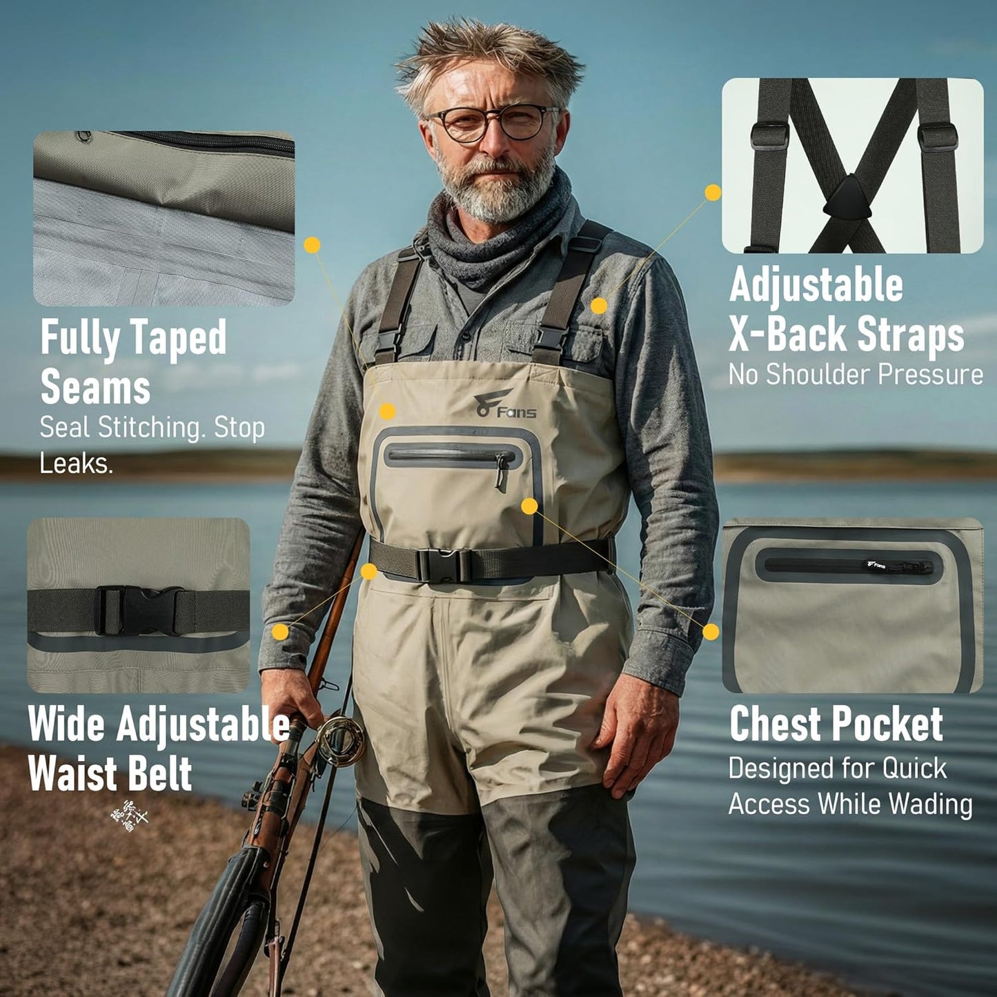 Fishing Chest Waders for Men & Women - Waterproof Breathable 3-Layer Neoprene | Lightweight Hunting Gear