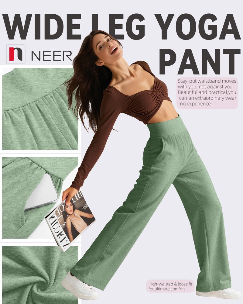 Neer 4 Pack Women's Wide Leg Yoga Pants High Waist Casual Sweatpants Loose Cozy Lounge Pajama Flowy Pants with Pockets(Black, Dark Blue, Turquoise, Pink,X-Large)