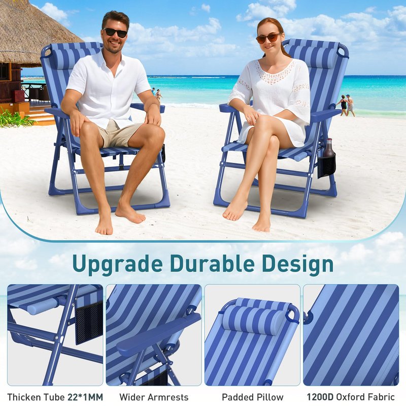 Suteck Backpack Beach Chair for Adults - 6-Position Folding Reclining Chair with Cooler Bag & Cup Holder, Lightweight Portable Beach Chair for Camping, Outdoor, Sand, Travel Use