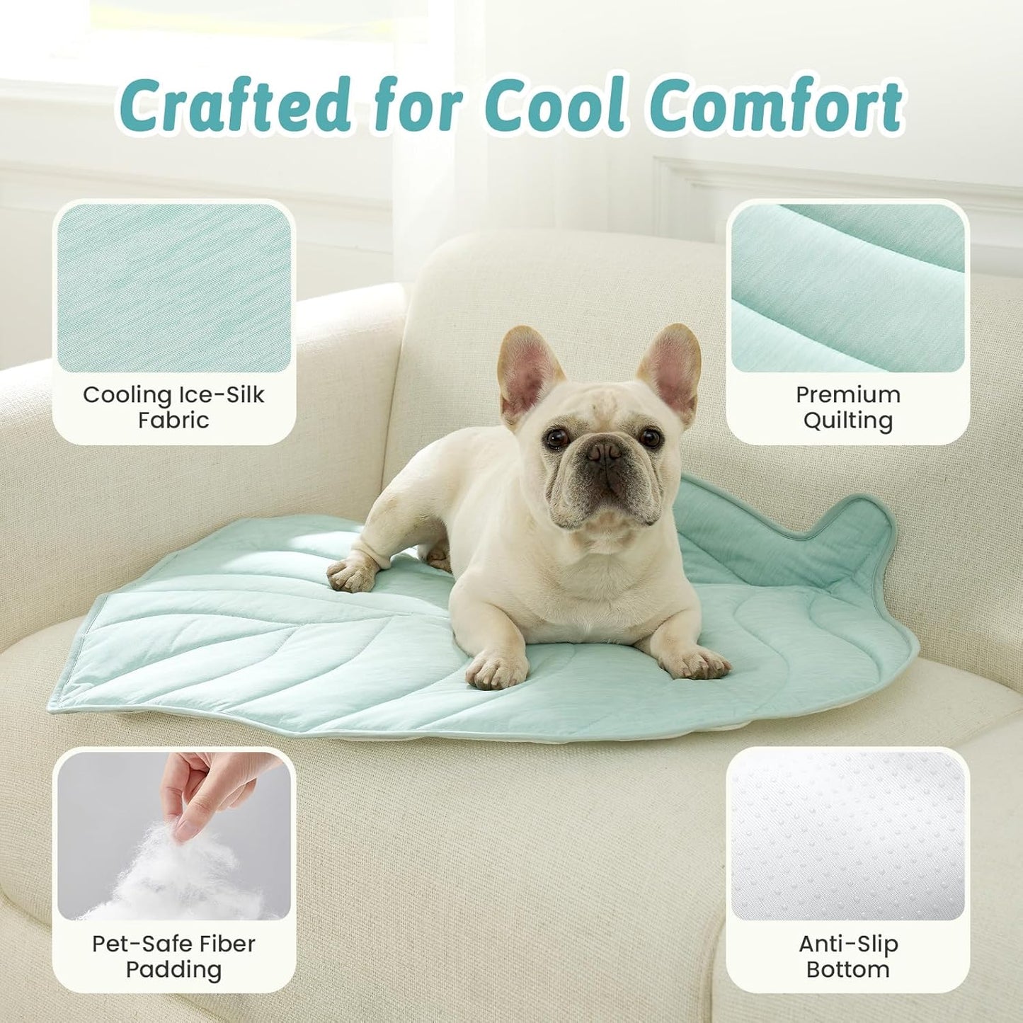 Cooling Mat for Dogs & Cats - Non-Gel, Waterproof Leaf Shaped Pet Pad | 39x34 Inch, Green
