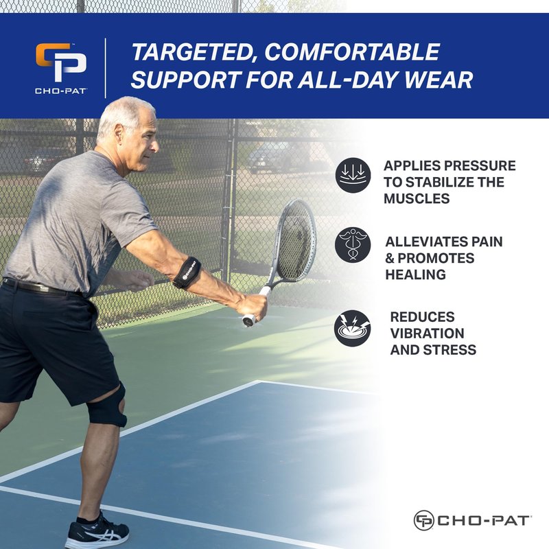 Cho-Pat Tennis Elbow Strap, Adjustable Forearm Support for Tennis Elbow, Overuse Syndromes, Muscle Strains, and Tendonitis, OSFM
