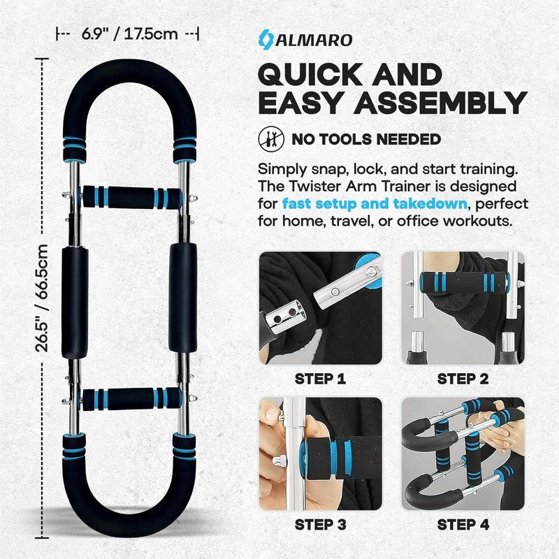 Twister Arm Trainer, 40-100lbs Adjustable Power Twister Bar for Men and Women, Chest Exerciser Forearm Strengthener for Upper Body Fitness Training, Portable Spring Resistance Exercise Equipment