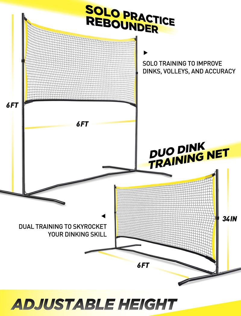 MerryMove Pickleball Net with Practice Rebounder: 6ft Wide Pickleball Trainer - Practice Rebounder for Solo and Dink Pickle Ball Training (Black-Yellow)