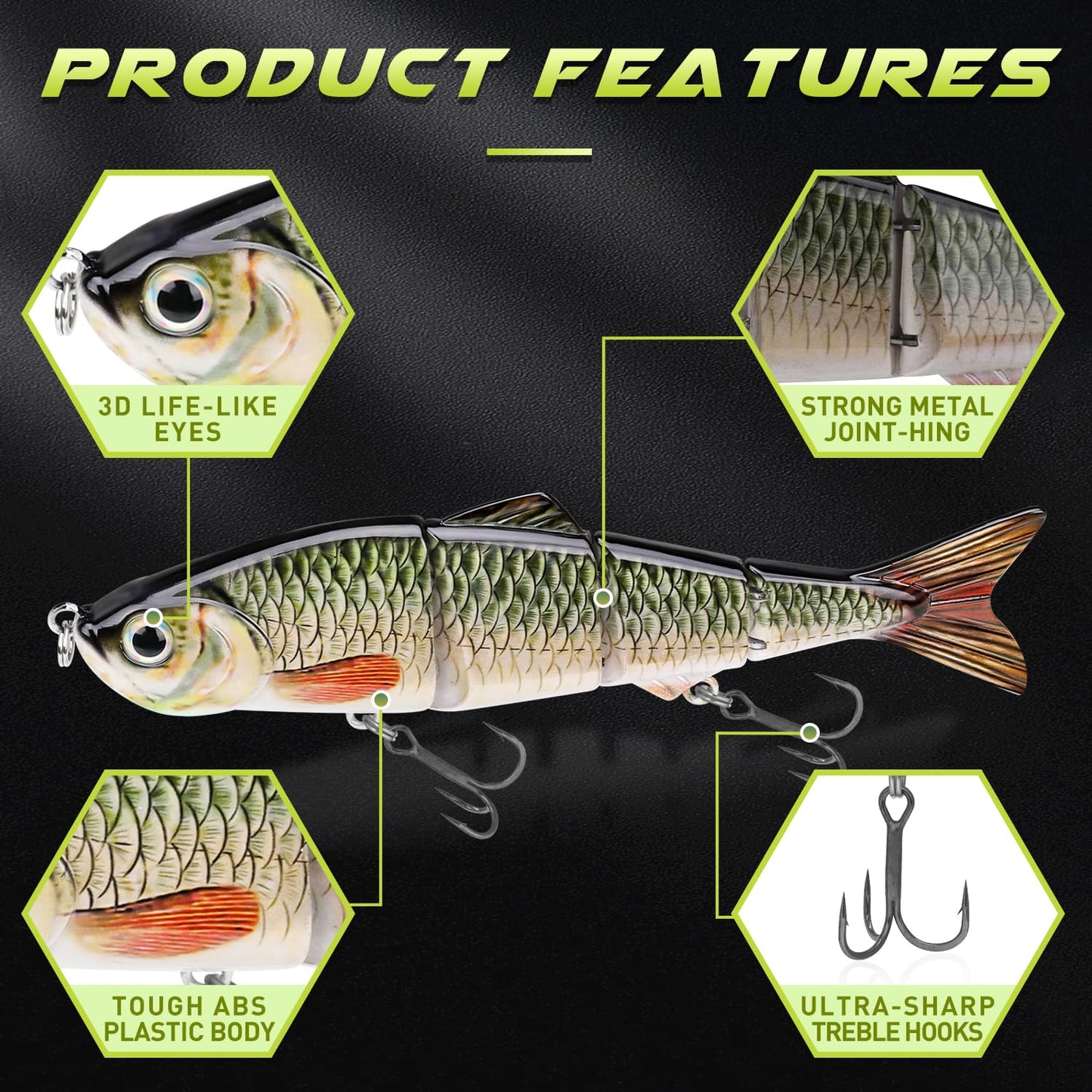 GOTOUR Fishing Lures for Freshwater or Saltwater, Easy to Use for Family Fishing Beginner and Pros, Most Lifelike Jointed Swimbait for Almost All Fishes，Slow Sinking Bass Pike Panfish Walleye Lures