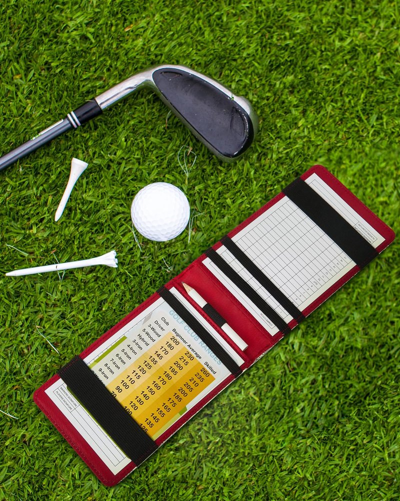 KALAUTO Golf Scorecard Holder Set,Included Crocodile Pattern Golf Scorecard Book & Golf Club Distance Chart,Golf Yardage Book Cover Case,Must Have Golf Accessories for Men,Women,Holder size 7" x 4.25"