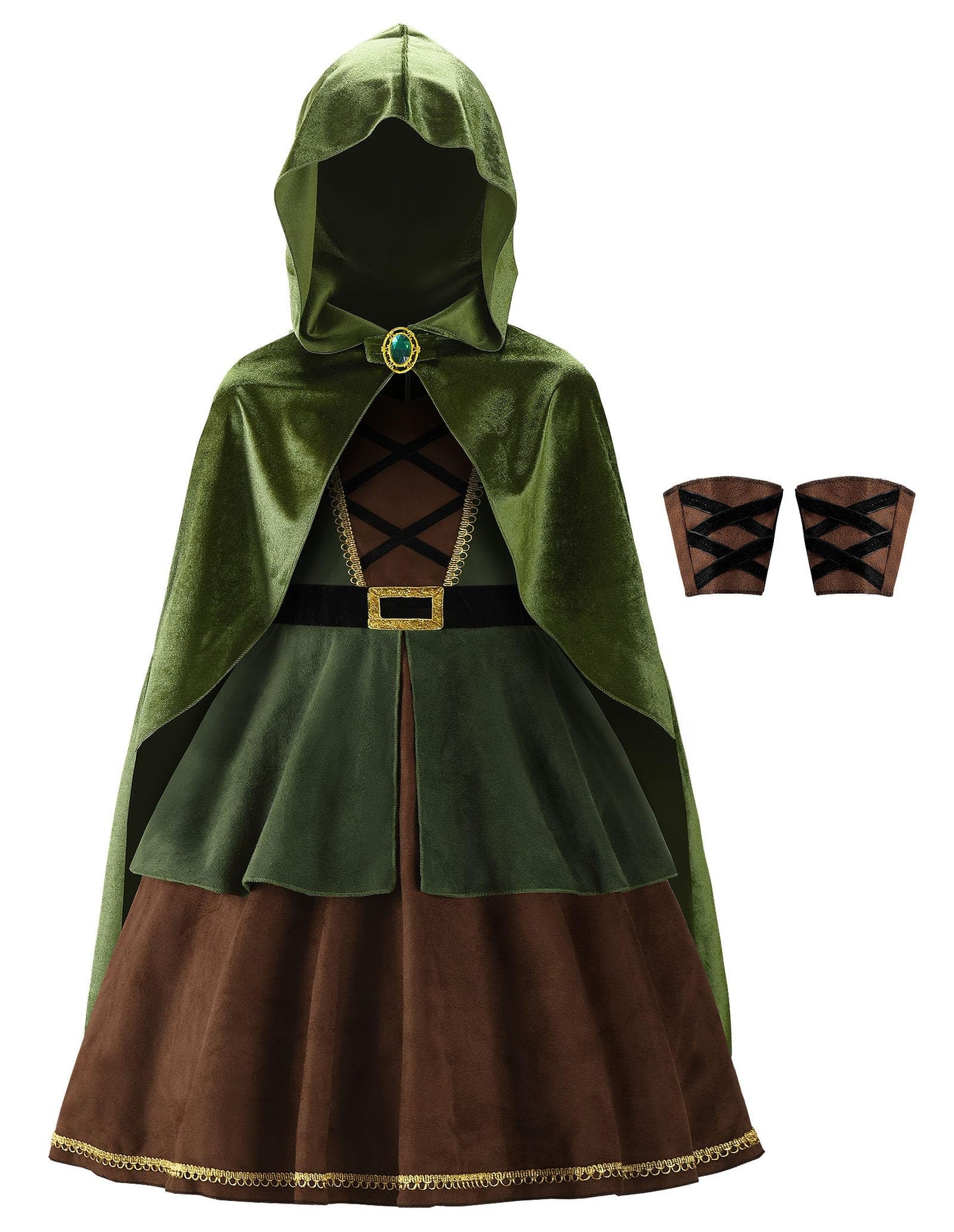 ReliBeauty Archer Costume Girls Huntress Costume for Girls with Cape,Green,110