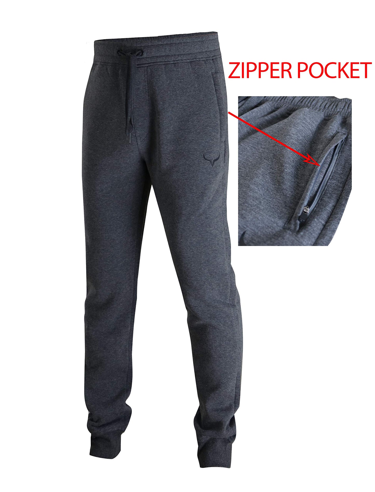 Screenshot Sports-A4051 Mens Premium Slim Fleece Pants Zipper Pockets - Athletic Jogger Fitness Workout Gym Sweatpants-H.Charcoal-Medium