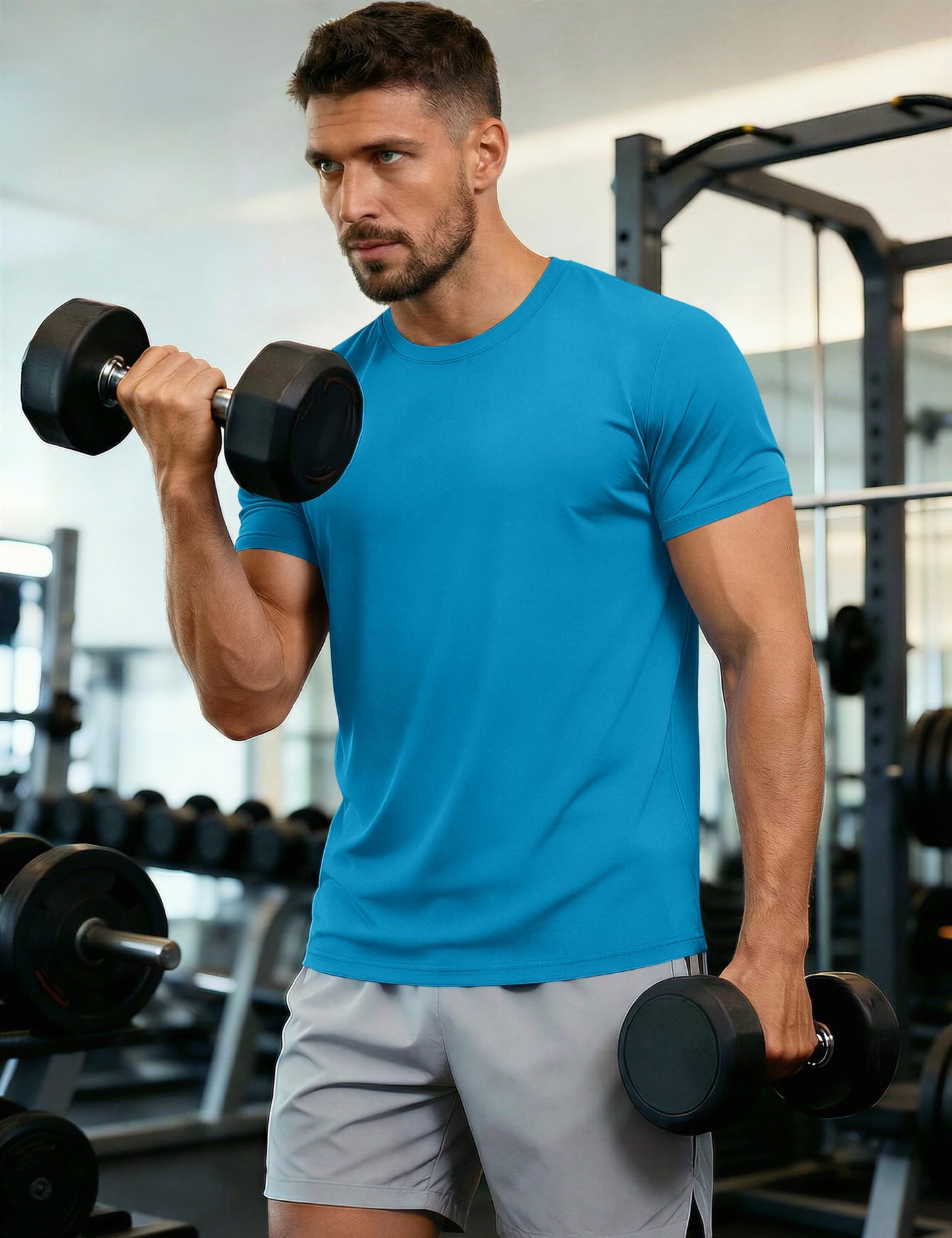 Mens Sun Shirts Quick Dry T-Shirt Short Sleeve Running Shirt Sun Protection UPF 50 Performance Shirts Blue Green