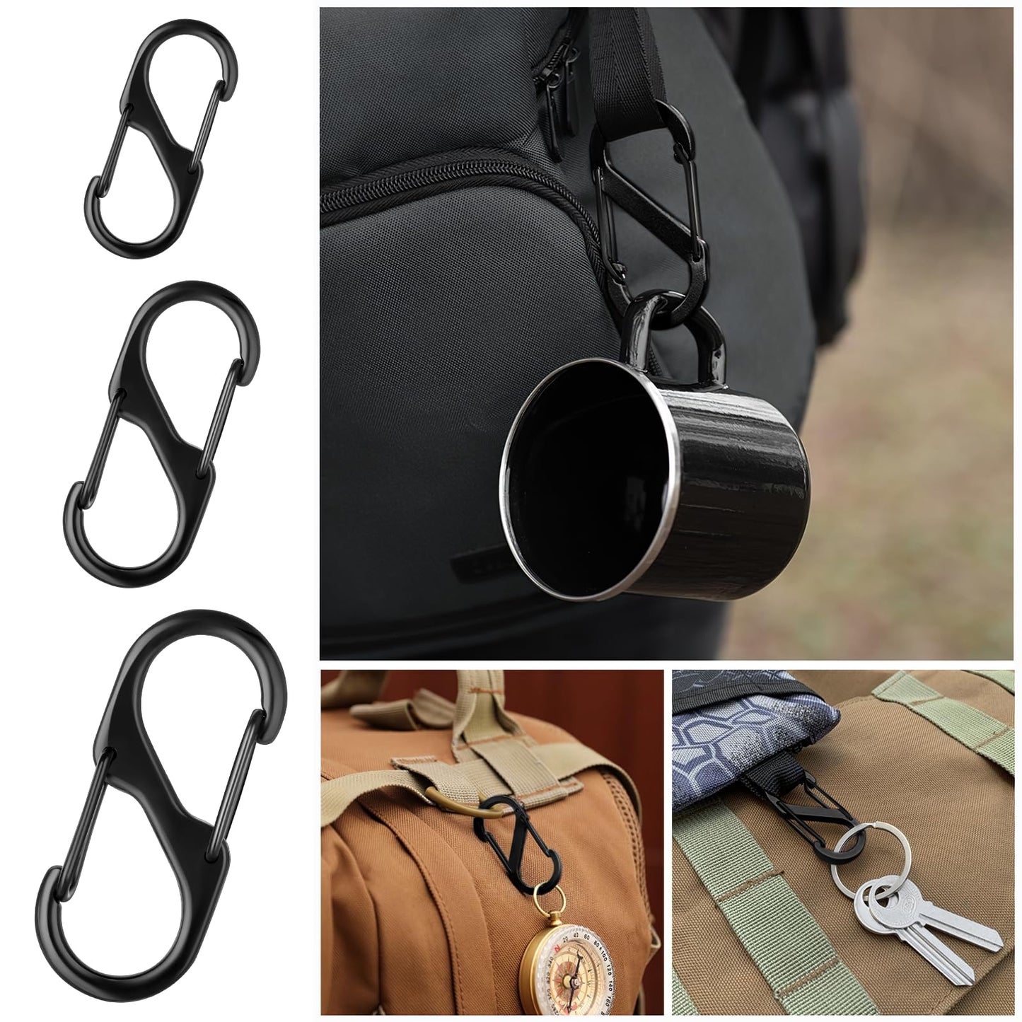 30pcs S Carabiner Zipper Clips Anti Theft,Quick Disconnect Zipper Pull Locks for Backpack, Dual Spring Carabiner Snap Hook for Camping Hiking Luggage Outdoor Fishing Suitcase