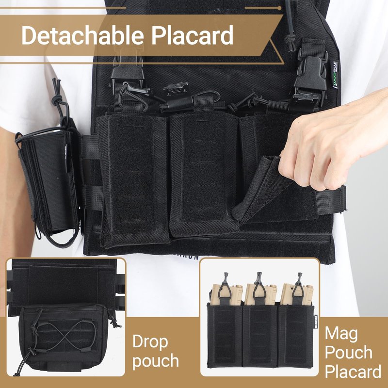 MGFLASHFORCE Tactical Airsoft Vest for Men, Molle Modular Design, 1000D Nylon, Drop Pouch Radio Pouch Included