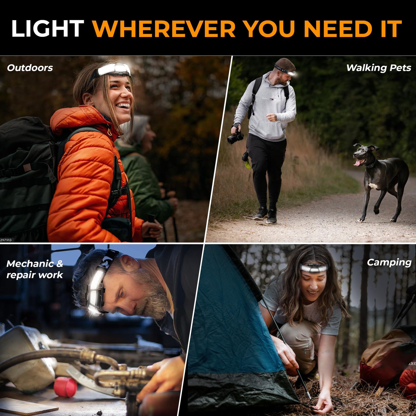 Foxelli Wide Beam Headlamp – USB Rechargeable LED Head Lamp Flashlight, Ultra Bright, 210° Wide Illumination, Low Profile, 14 White LEDs, Waterproof, Lightweight & Comfortable Headlight