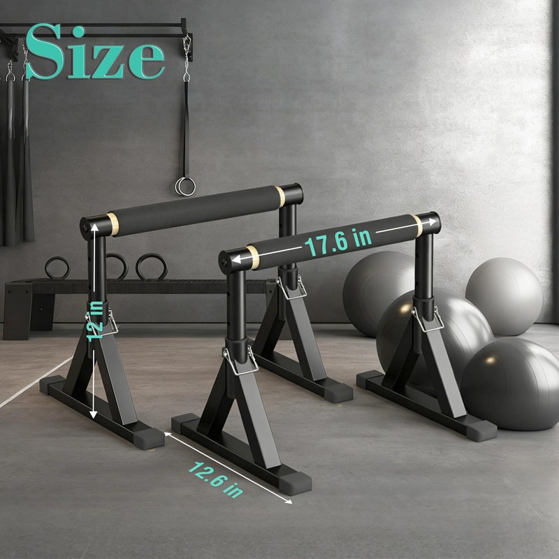 10-14'' Wooden Parallel Bar and Dip Bar with Adjustable Height and Non-Slip Handles, Rock-Free Fitness Equipment for Handstands, L-Sits, Gymnastics and Strength Training for Home Gym, 600lbs Capacity